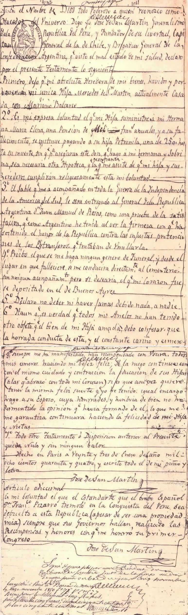 Testamento de José de San Martín